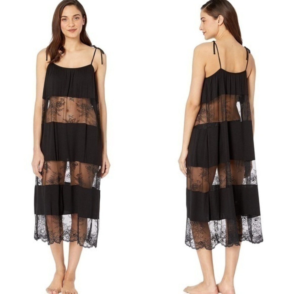 RARE Eberjey Aurora Coquettish Black Lace Gown Honeymoon Wedding Lingerie